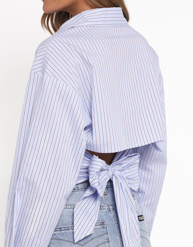 Petal & Pup - Vienne Tie Back Button Up Shirt - Blue/Brown Stripe