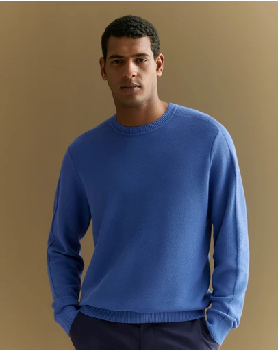 Trenery - Australian Cotton Textured Knit Crew in Bright Blue