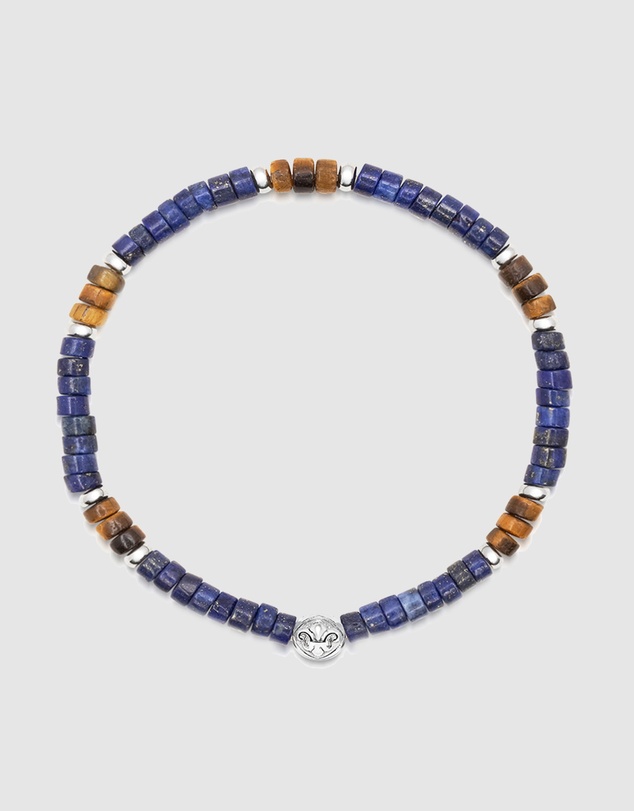 Nialaya Jewellery - Men's Wristband with Blue Lapis and Brown Tiger Eye Heishi Beads