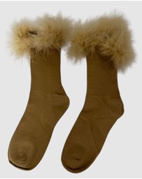 High Heel Jungle - Frou-Frou Faux Fur Trim Combed Cotton Socks