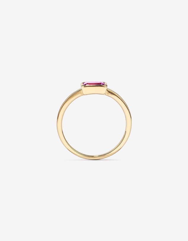 Michael Hill - Emerald Cut Pink Created Sapphire East-to-West Set Bezel Ring in 10kt Yellow Gold