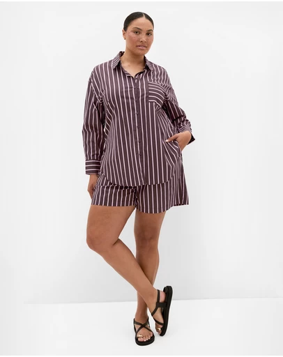 City Chic - Plus size Stassi Stripe Cotton Shirt - espresso