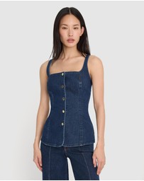 Good American - Sleeveless Denim Button Front