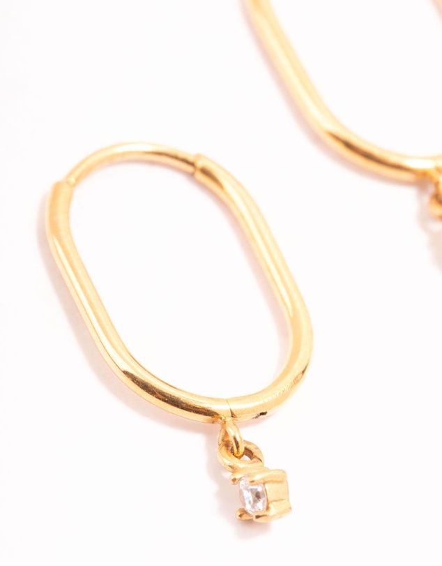 Lovisa - Gold Plated Surgical Steel Cubic Zirconia Rectangle Sleeper Earrings
