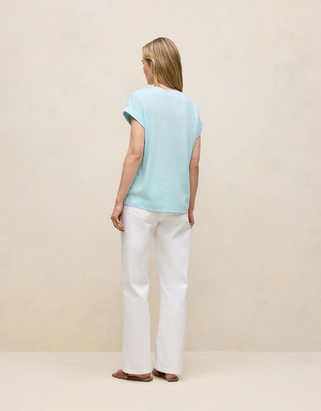 Trenery - Cotton Cuff Sleeve T-shirt in Pastel Blue