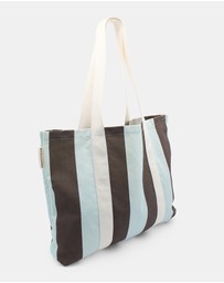 Morgan & Taylor - Haven Beach Tote Bag in Blue and Brown Stripes