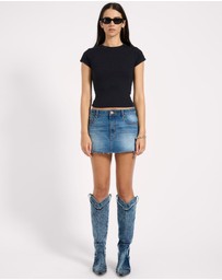 ONE TEASPOON - Sloane Low Waist Denim Mini Skirt - Pacifica Blue