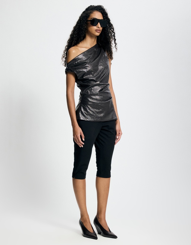 Lover - Fleur Patent Leather Look Asymmetrical Top