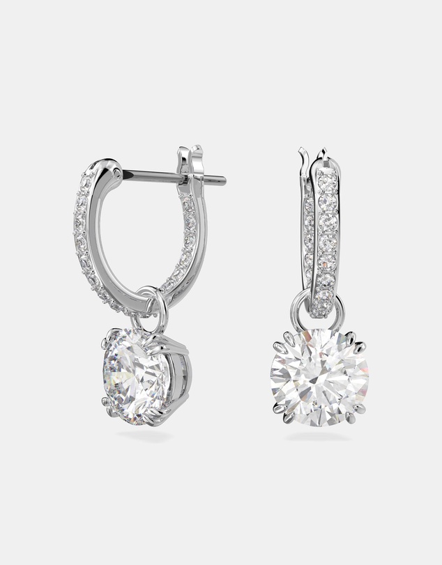 Swarovski - Stilla drop earrings, Round cut, White, Rhodium plated