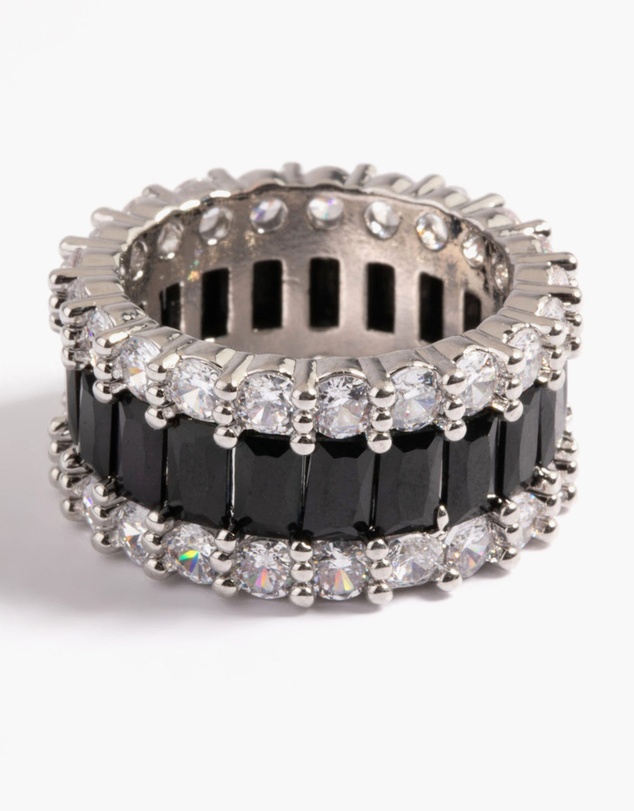Lovisa - Silver Cubic Zirconia Large Baguette 3-Row Ring