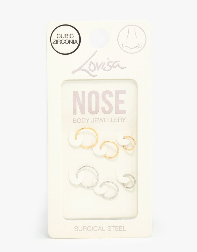 Lovisa - Mixed Metals Graduating Nose Rings 6-Pack