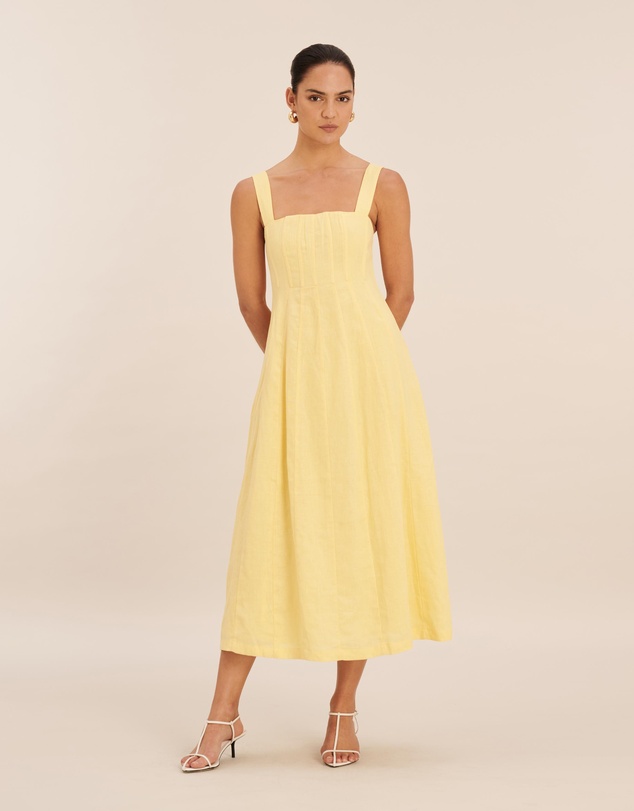 AERE - Pasey Linen Seamed Detail Midi Dress