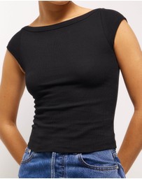 AERE - Boat Neck Cap Sleeve T-Shirt