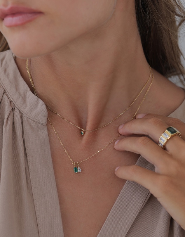 Elli Jewelry - Necklace Emerald Rectangle 925 Sterling Silver Gold-Plated