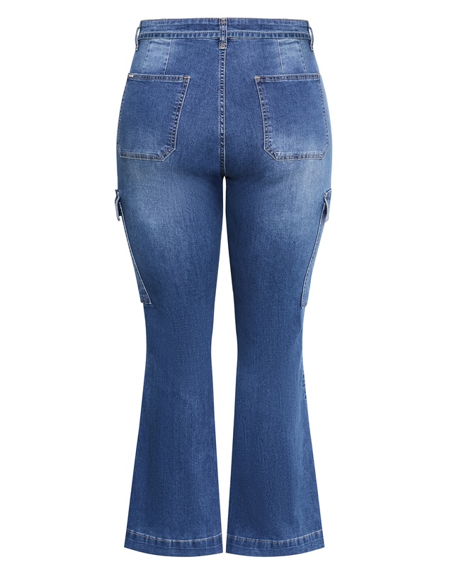 City Chic - Plus size Harley Fit Cargo Flare Leg Jean - mid wash