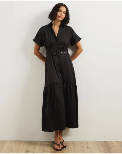 Atmos&Here - Margot Satin Short Sleeve Midi Dress