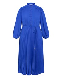 City Chic - Plus size Halle Long Sleeve Pleat Dress - cerulean