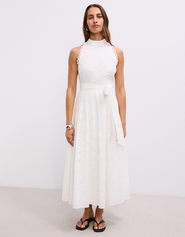 The Fated - Quinn Broderie Halter Neck Midi Dress