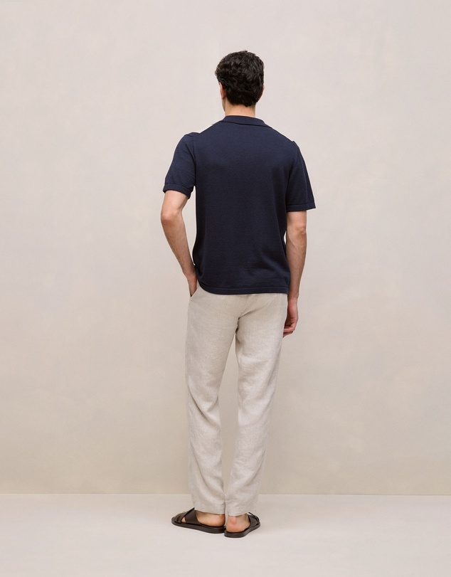 Trenery - Linen Cotton Stripe Intarsia Knit Shirt in Navy