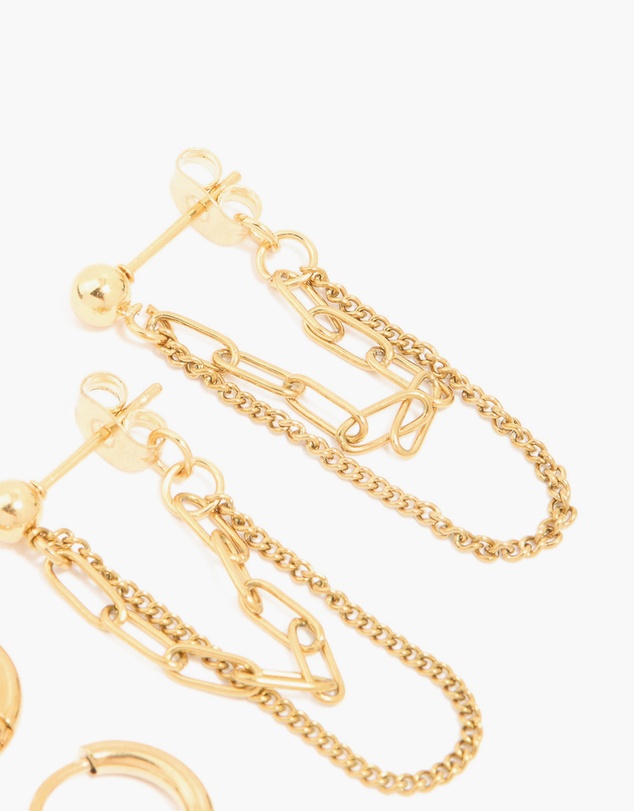Lovisa - Waterproof Gold Plated Stainless Steel Classic Chain Earrings & Huggie Earrings 2-Pack