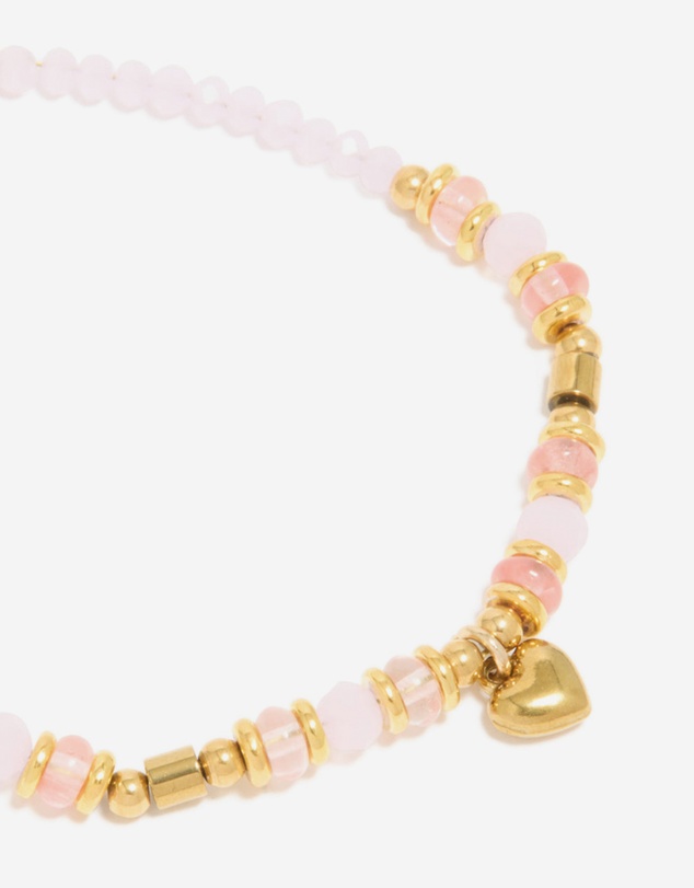 Lovisa - Waterproof Gold Plated Stainless Steel Rose Quartz Semi Precious Mini Heart Bracelet
