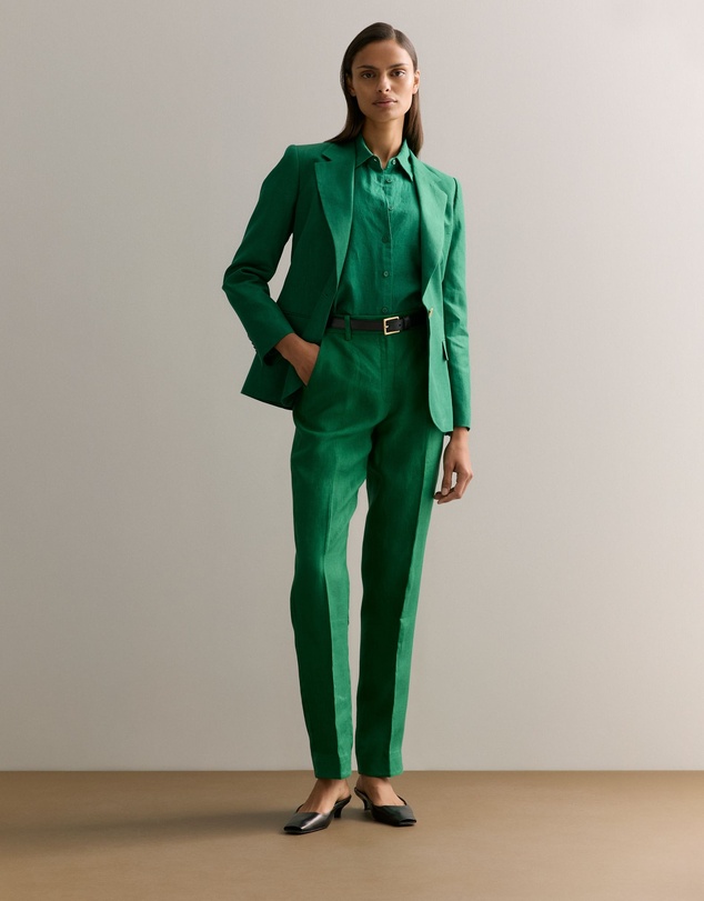 Trenery - Linen Twill Tapered Leg Trouser in Evergreen