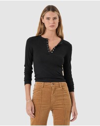 Rolla's - Studio Henley Long Sleeve Top - Black