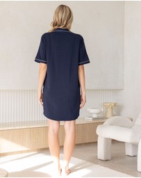 Angel Maternity - Mama Hospital Nightie With Baby Pouch in Navy