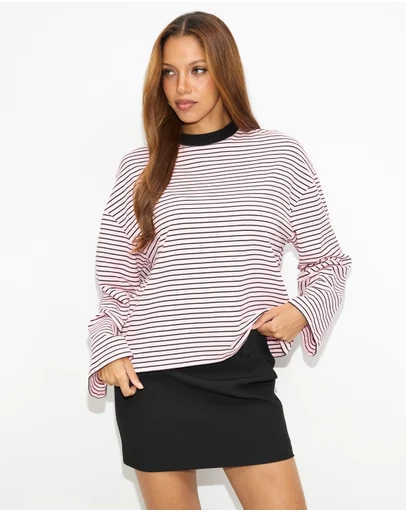 Dazie - Nostalgia Stripe Oversized LS Tee