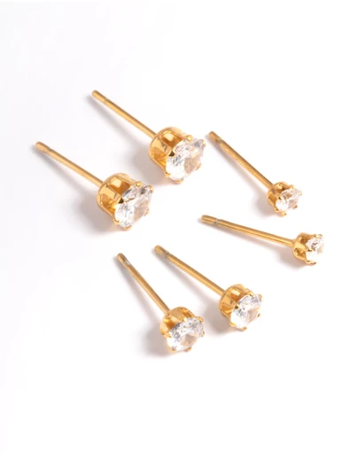Lovisa - Waterproof Gold Plated Stainless Steel Cubic Zircconia Stud Earring Pack