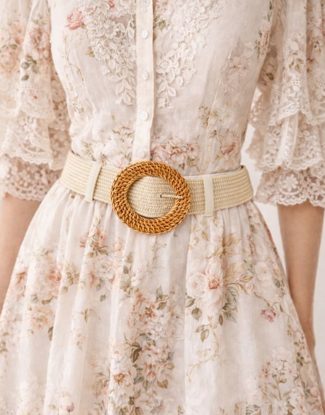Miz Casa and Co - Cream Rattan Woven Belt