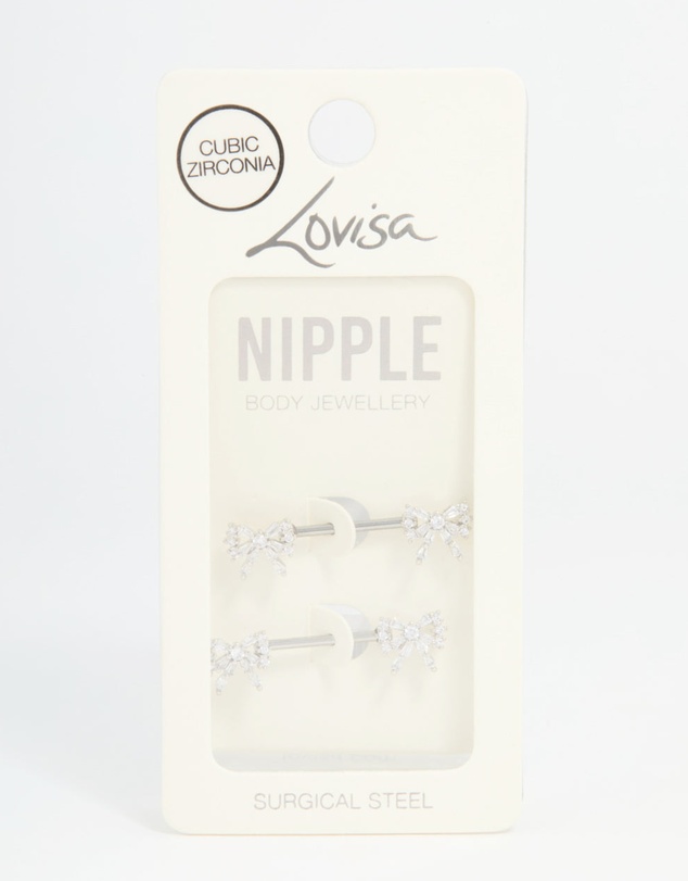 Lovisa - Surgical Steel Cubic Zirconia Double Bow Nipple Piercings 2-Pack