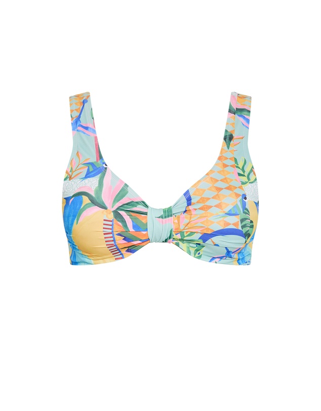 City Chic - Plus size Positano Print Underwire Bikini Top - mint