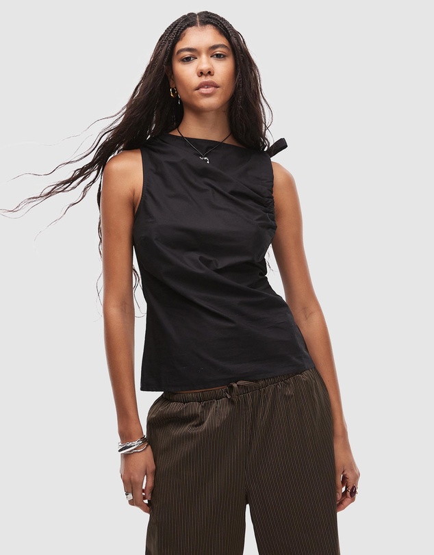 TOPSHOP - Poplin Ruched-Shoulder Sleeveless Top
