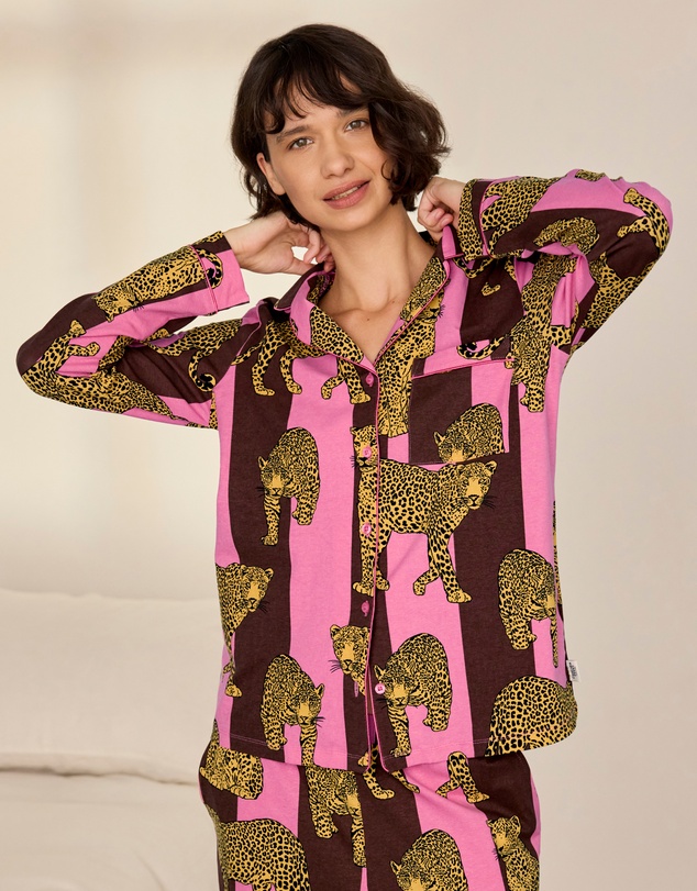 Chelsea Peers - Organic Cotton Stripe Leopard Long Pyjama Set