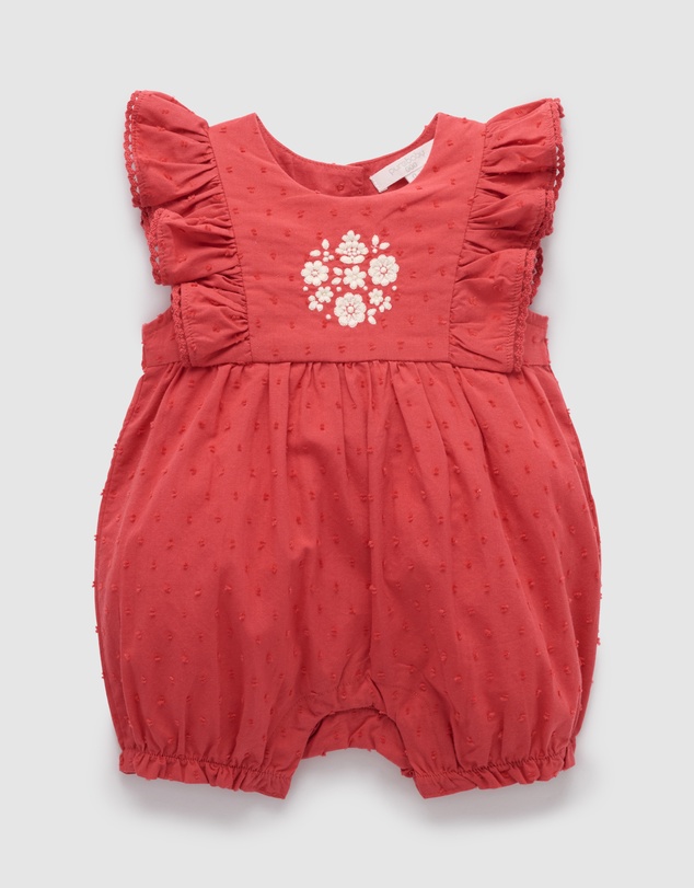 Purebaby - Red Embroidered Romper -Kids-Babies
