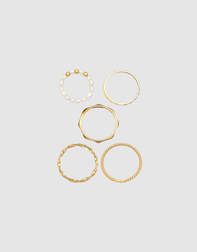 Elli Jewelry - Ring Set Pearls Beadalon 925 Sterling Silver Gold Plated