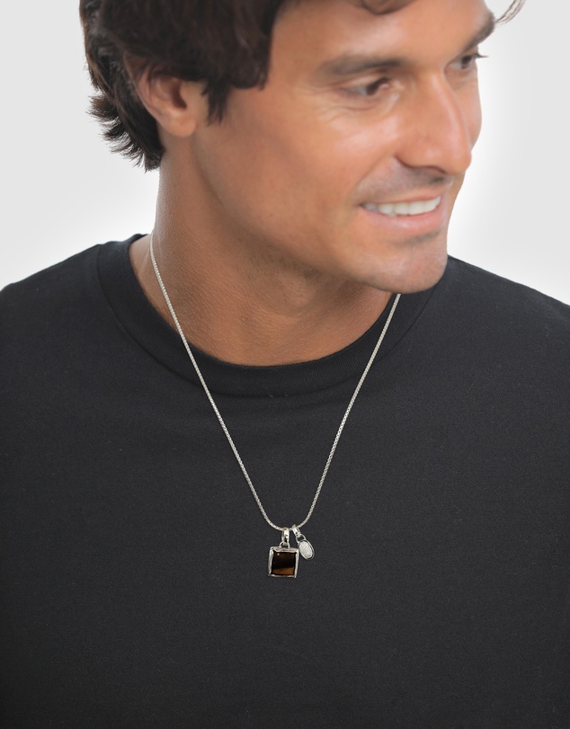Kuzzoi - ICONIC EXCLUSIVE - Tiger's Eye Square Pendant Necklace in 925 Silver