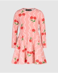 Rock Your Kid - Cherry Squiggle Long Sleeve Waisted Dress