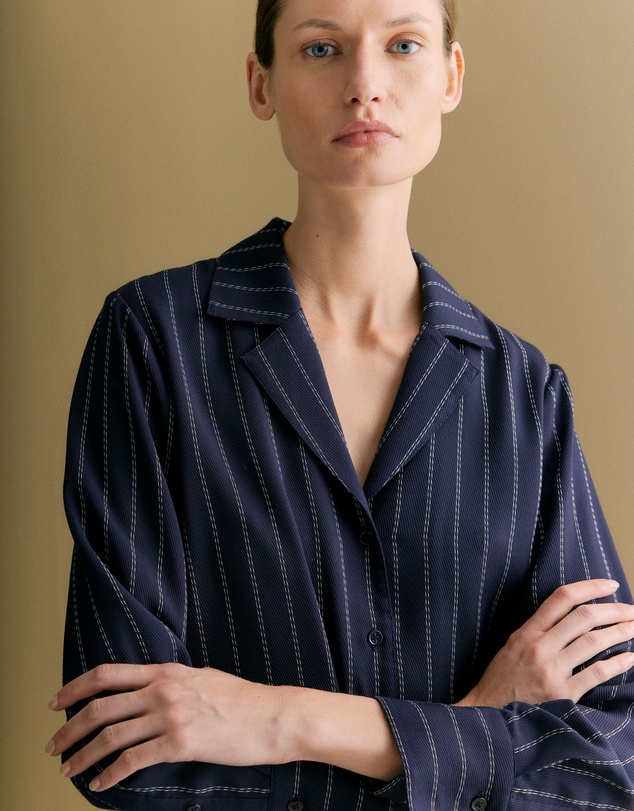 Trenery - Rope Stripe Long Sleeve Shirt in Navy
