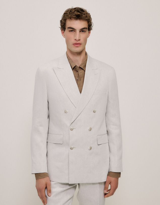 Trenery - Linen Twill Double Breasted Blazer in Stone