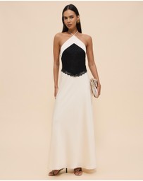 CHANCERY - Georgie Halter Neck Lace Panelled Maxi Dress