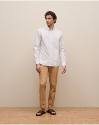 Trenery - Regular Fit Poplin Grid Long Sleeve Shirt in White