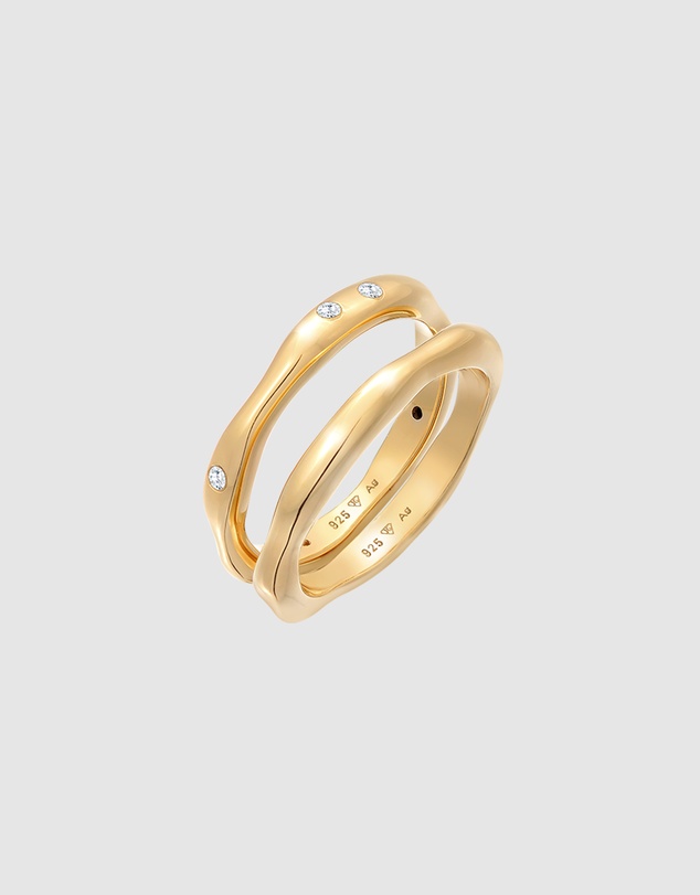 Elli Jewelry - Zirconia Ring Set in Gold-Plated 925 Silver