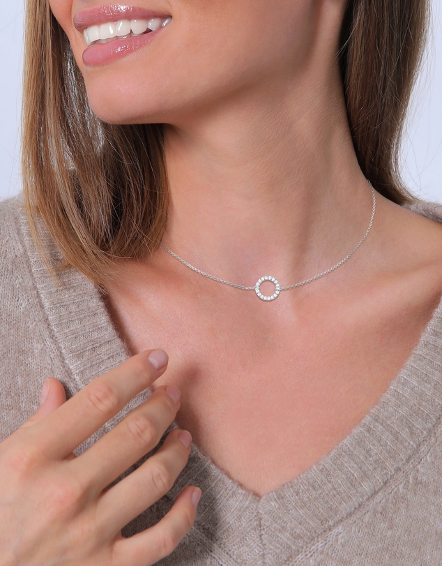 Elli Jewelry - Circle Zirconia Choker Necklace in 925 Silver