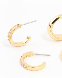 Lovisa - Gold Plated Cubic Zirconia Hoop Earrings 2-Pack