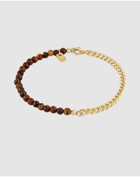 Kuzzoi - ICONIC EXCLUSIVE - Bracelet Male Beads Tigers Eye 925 Sterling Silver Gold Plated