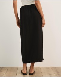 Atmos&Here - Jade Linen Blend Contrast Midi Skirt