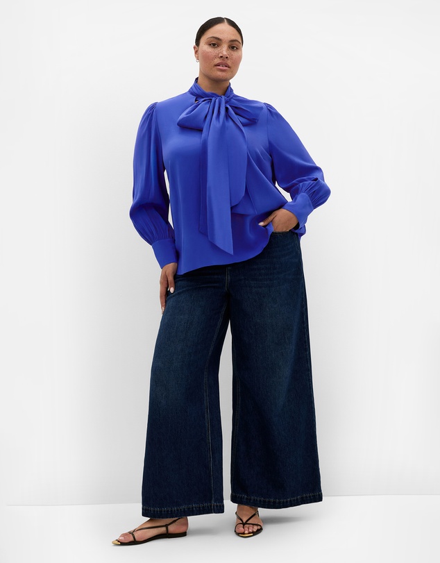 City Chic - Plus size Kenzie Neck Tie Top - ocean blue