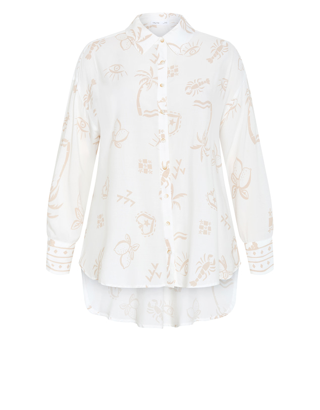 City Chic - Plus size Alessia Border Print Shirt - ivory